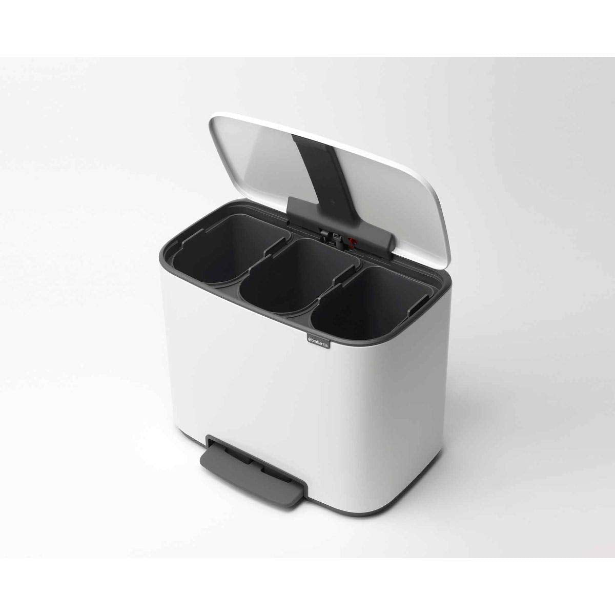 Brabantia Bo Pedal Bin Cubo de basura 3 x 11 litros, Acero Inoxidable, Blanco, 54x36,4x44 cm