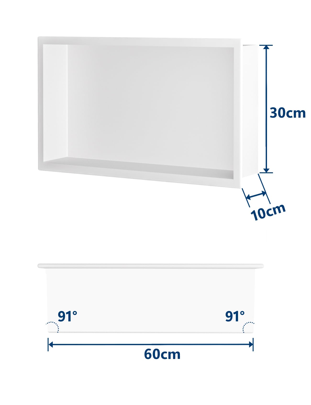 Neodrain Nicho de ducha de pared de acero inoxidable incorporado estante individual para baño 60 x 30 cm, blanco