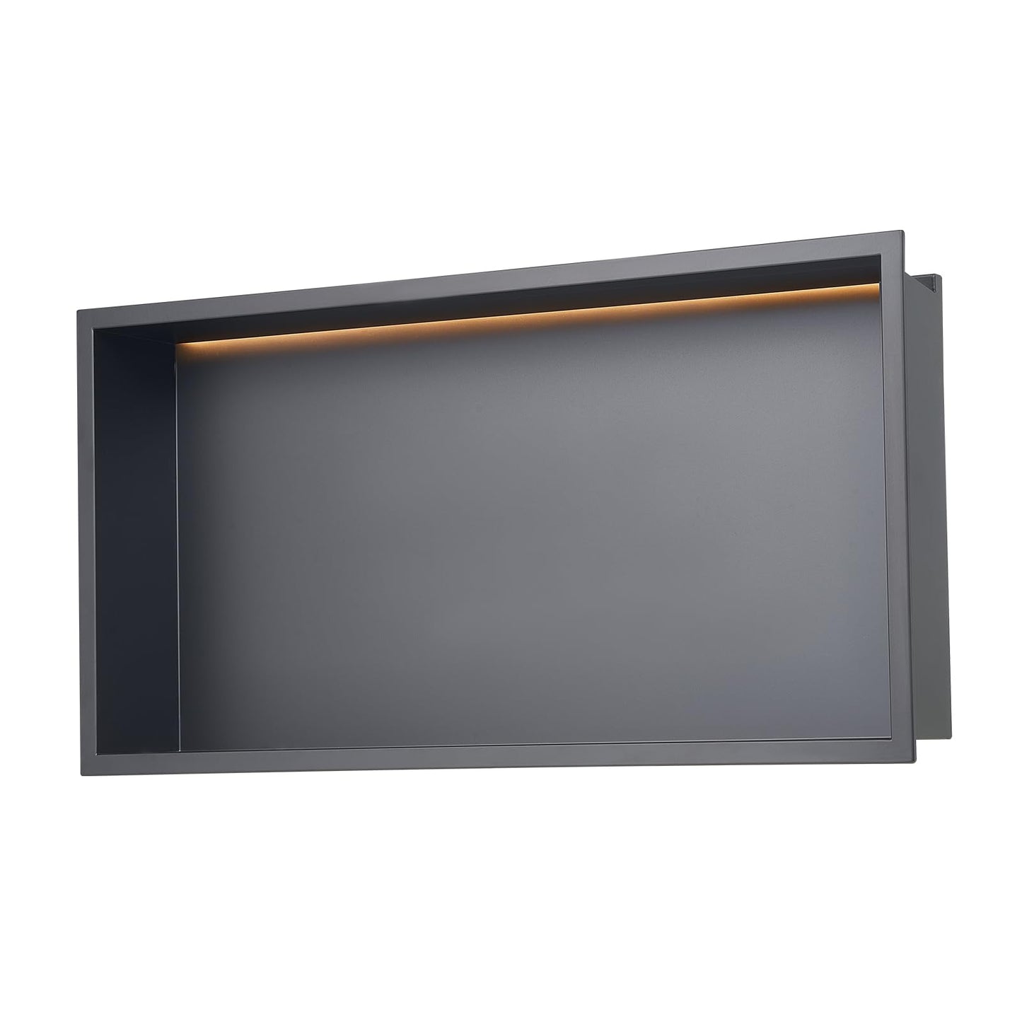 VEVOR Nicho de Ducha Empotrado 33x63,5x10,2 cm Estante Divisor de Pared de Acero Inoxidable Organizador de Jabón y Champú con Tira LED Sellado Impermeable Duradero Fácil de Instalar para Baño, Negro