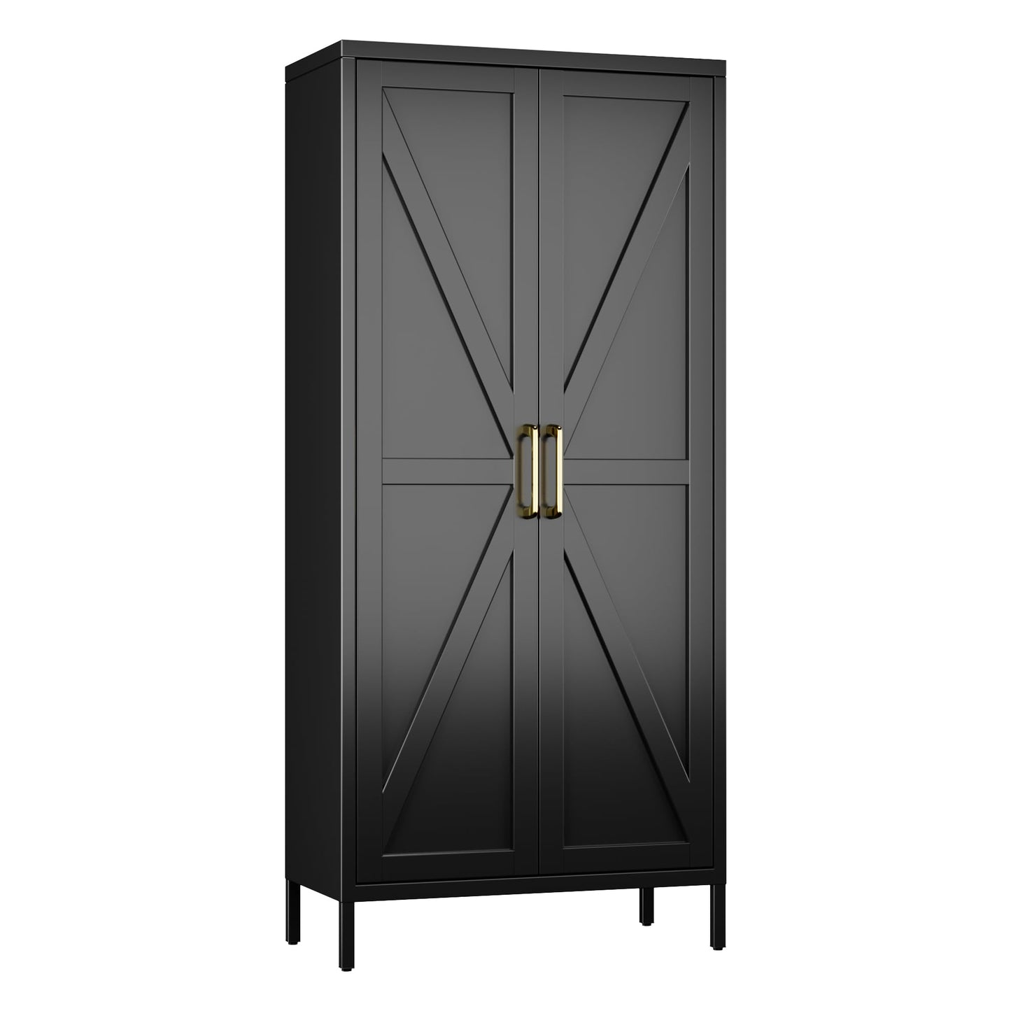 SUPEER Armario Metálico Multiusos con 3 Estantes Regulables, Armario Cocina, Almacenaje, Aparador para Salón, Recibidor 155 x 70 x 35 cm (Negro)