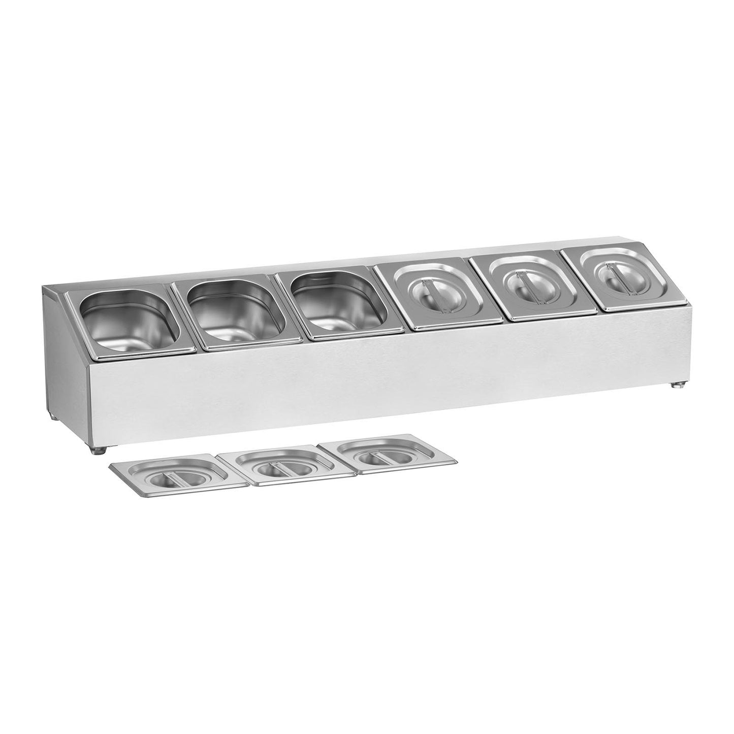 Royal Catering Soporte para Cubetas GN RCPN 6 (Acero inoxidable, incl. 6 GN 1/6 Envases con Tapaderas, Apto para lavavajillas)