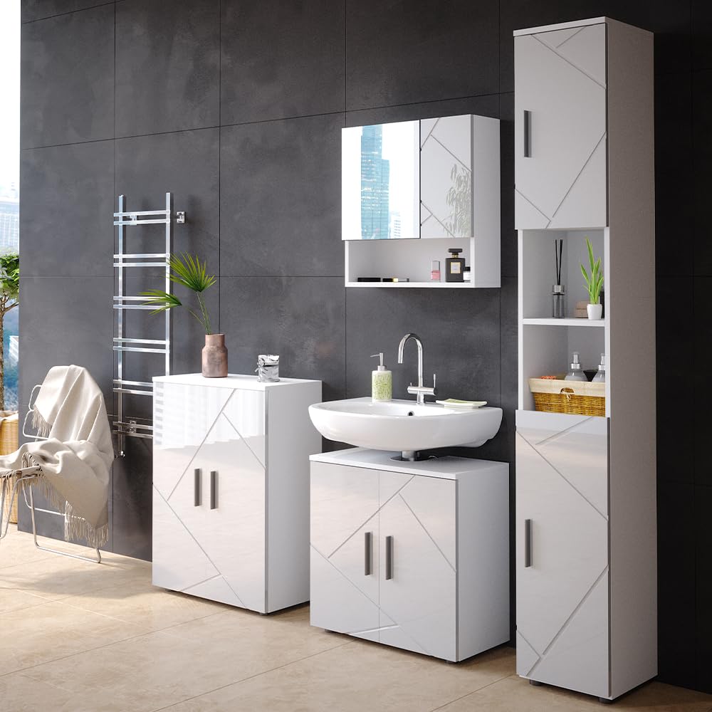 Vicco Armario de baño Irma, Blanco Alto Brillo, 30 x 192 cm