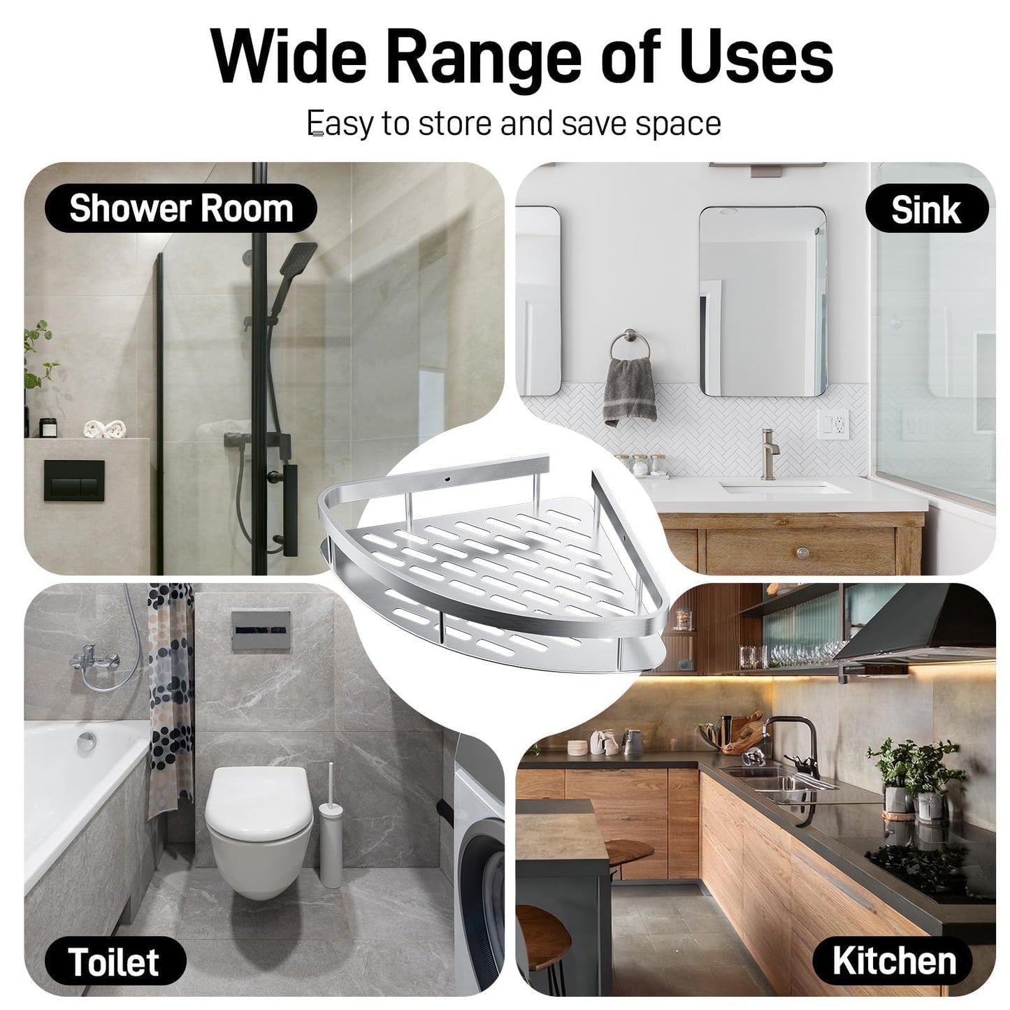 GlasFlength Pack 2 Estanterías Baño Sin Taladro con 4 Ganchos, Antioxidante, Plata