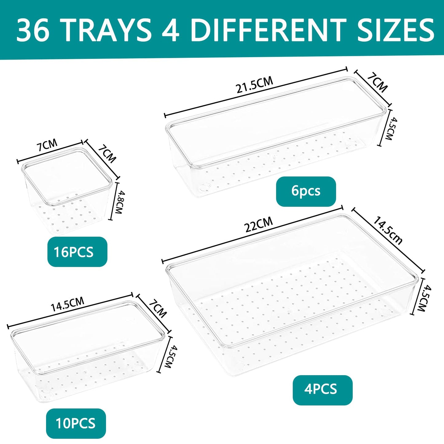 Lucfulyear 36 Piezas Organizadores de Cajones Transparentes para Maquillaje, Oficina, Cocina y Baño