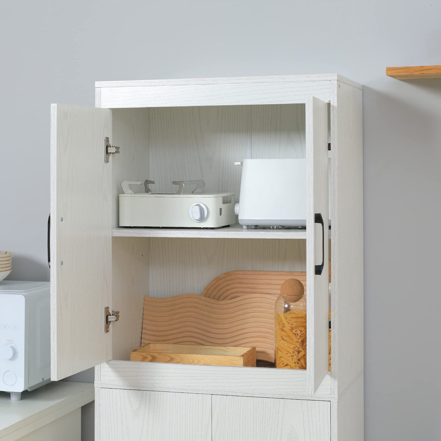 HOMCOM Aparador Alacena de Cocina Aparador de Comedor Moderno con 4 Puertas y 5 Estantes Ajustables Antivuelco para Oficina Salón 60x36x168 cm Blanco