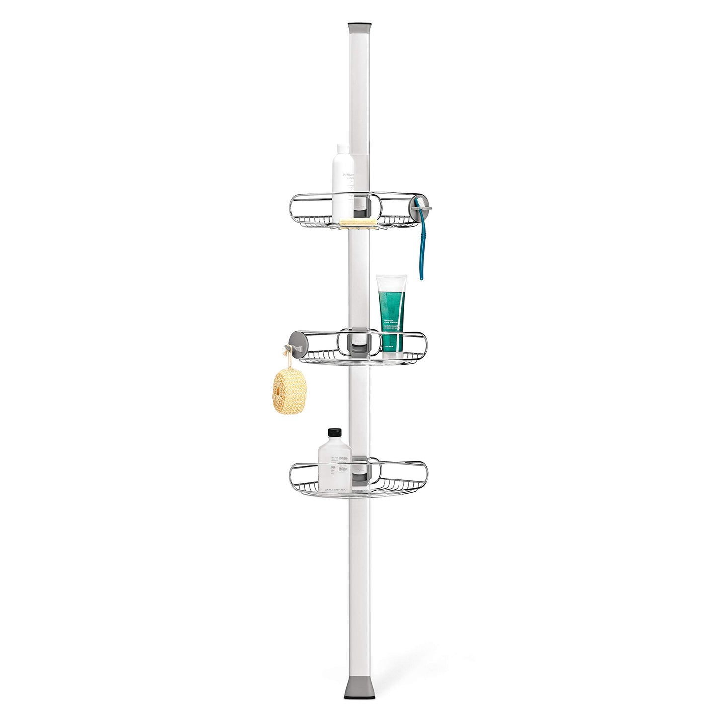 simplehuman BT1109DC - Organizador telescópico de ducha de tensión media, estante esquinero de almacenamiento, se extiende de 1,5 m a 2,4 m, fácil de instalar, sin taladrar, resistente al óxido,
