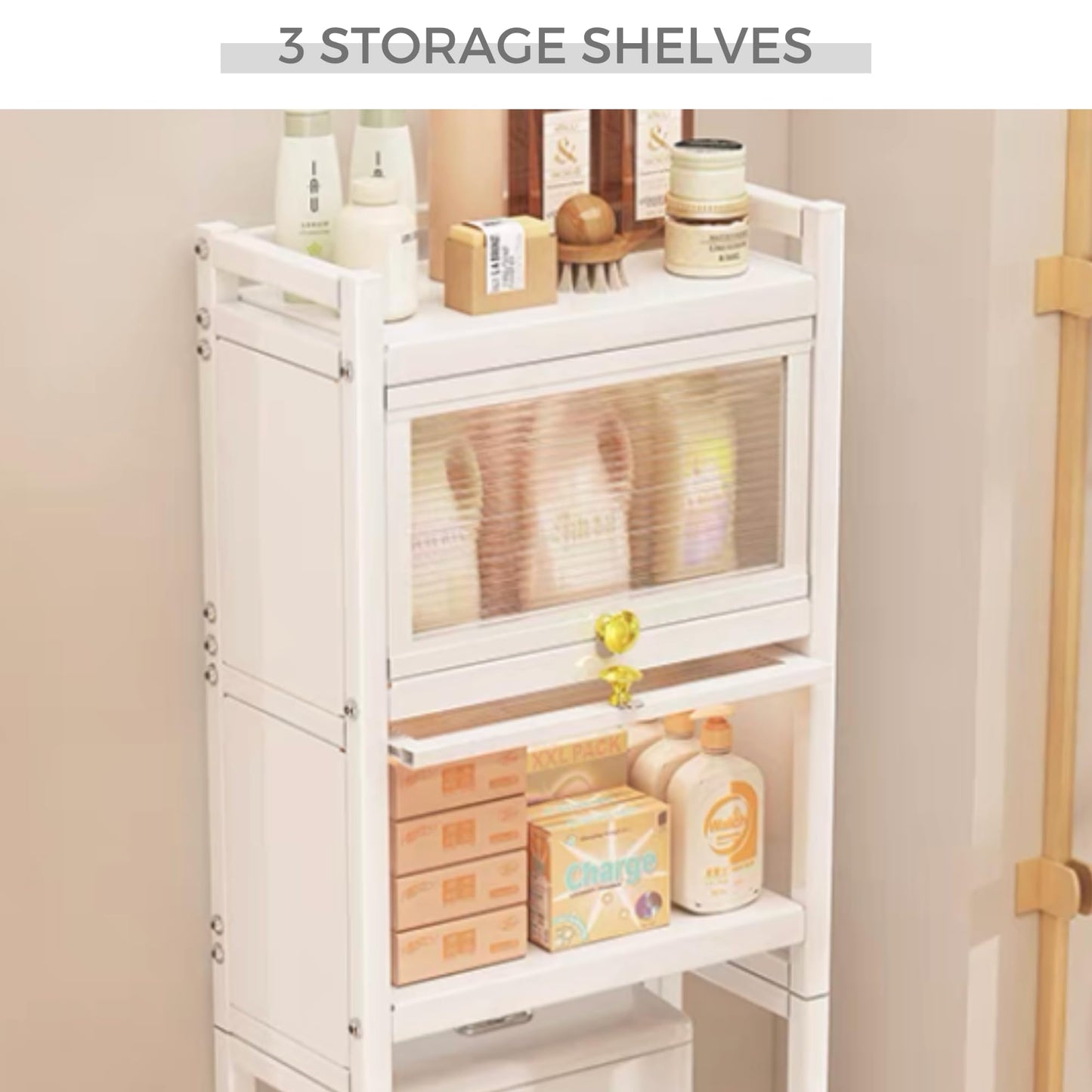 MAGIC SELECT Estantería sobre Inodoro con Puertas Abatibles | Estante de WC Organizador Multiusos | Estantería de Almacenamiento de Baño | Ahorra Espacio con 3 Niveles | Patas Ajustables en Altura.