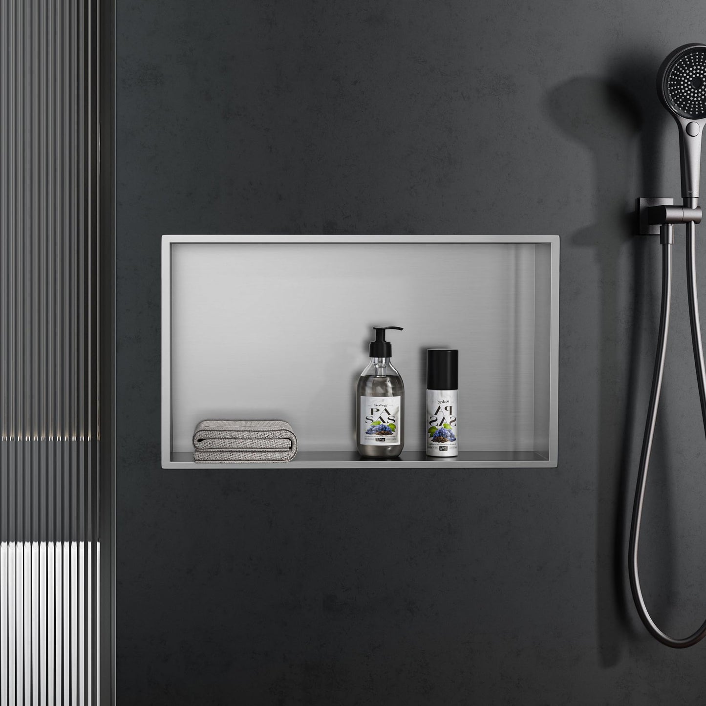Bernkot Nicho de ducha de acero inoxidable 60 x 30 x 10 cm nicho de pared organizador para baño no necesita azulejos sobre la instalación de montaña, cepillado