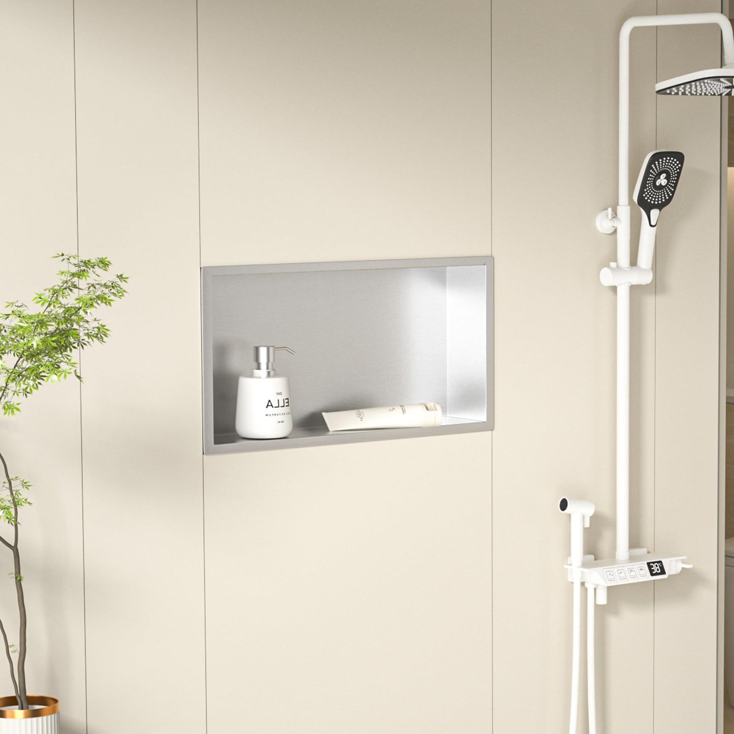 Bernkot Nicho de ducha de acero inoxidable 60 x 30 x 10 cm nicho de pared organizador para baño no necesita azulejos sobre la instalación de montaña, cepillado