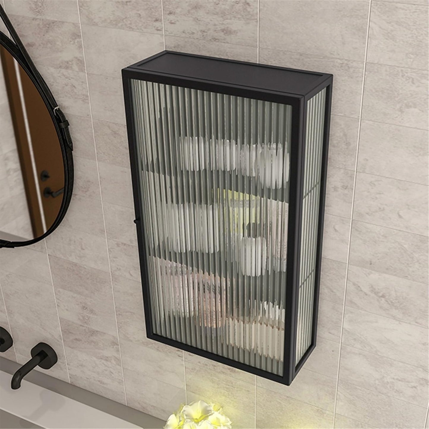 Armario De Pared Compacto con Puertas - Estantería Multiusos para Baño, Cocina, Salón Y Dormitorio - Organizador De Pared Que Ahorra Espacio(BlackA,60 * 35 * 15cm)