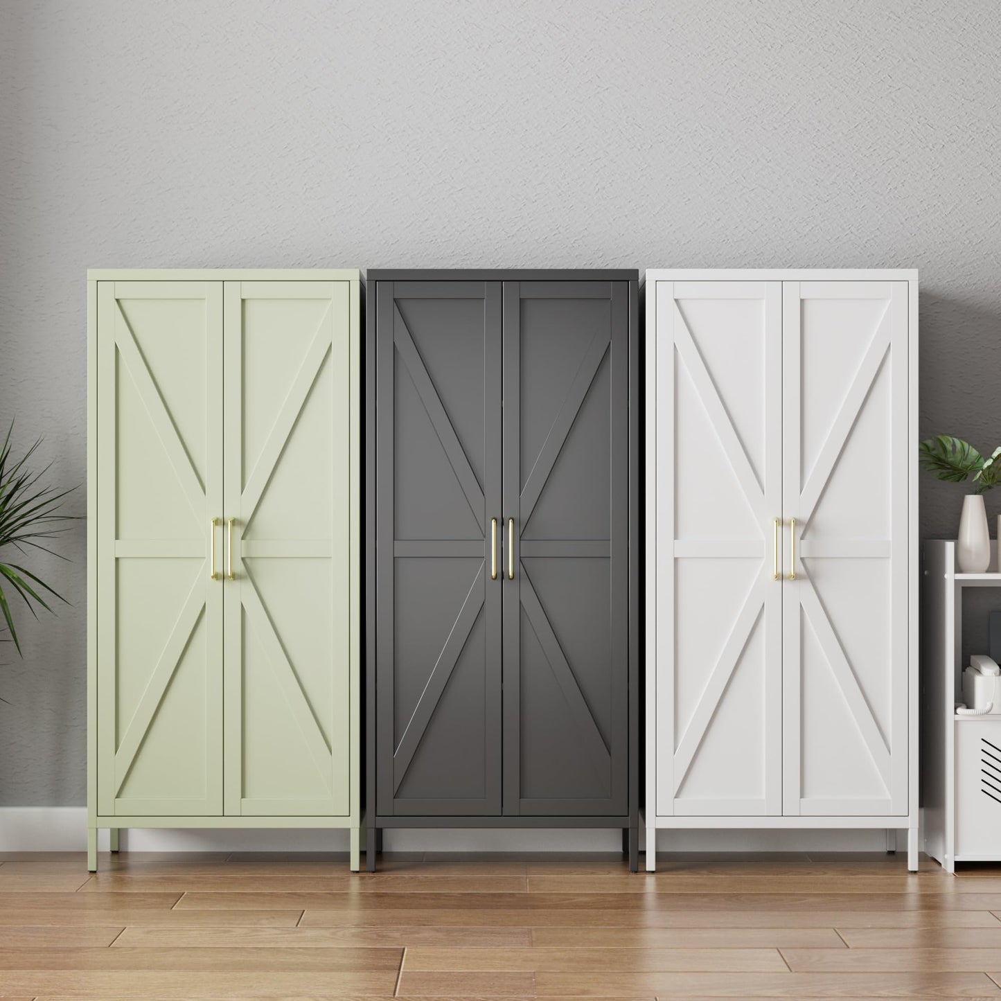 SUPEER Armario Metálico Multiusos con 3 Estantes Regulables, Armario Cocina, Almacenaje, Aparador para Salón, Recibidor 155 x 70 x 35 cm (Negro)