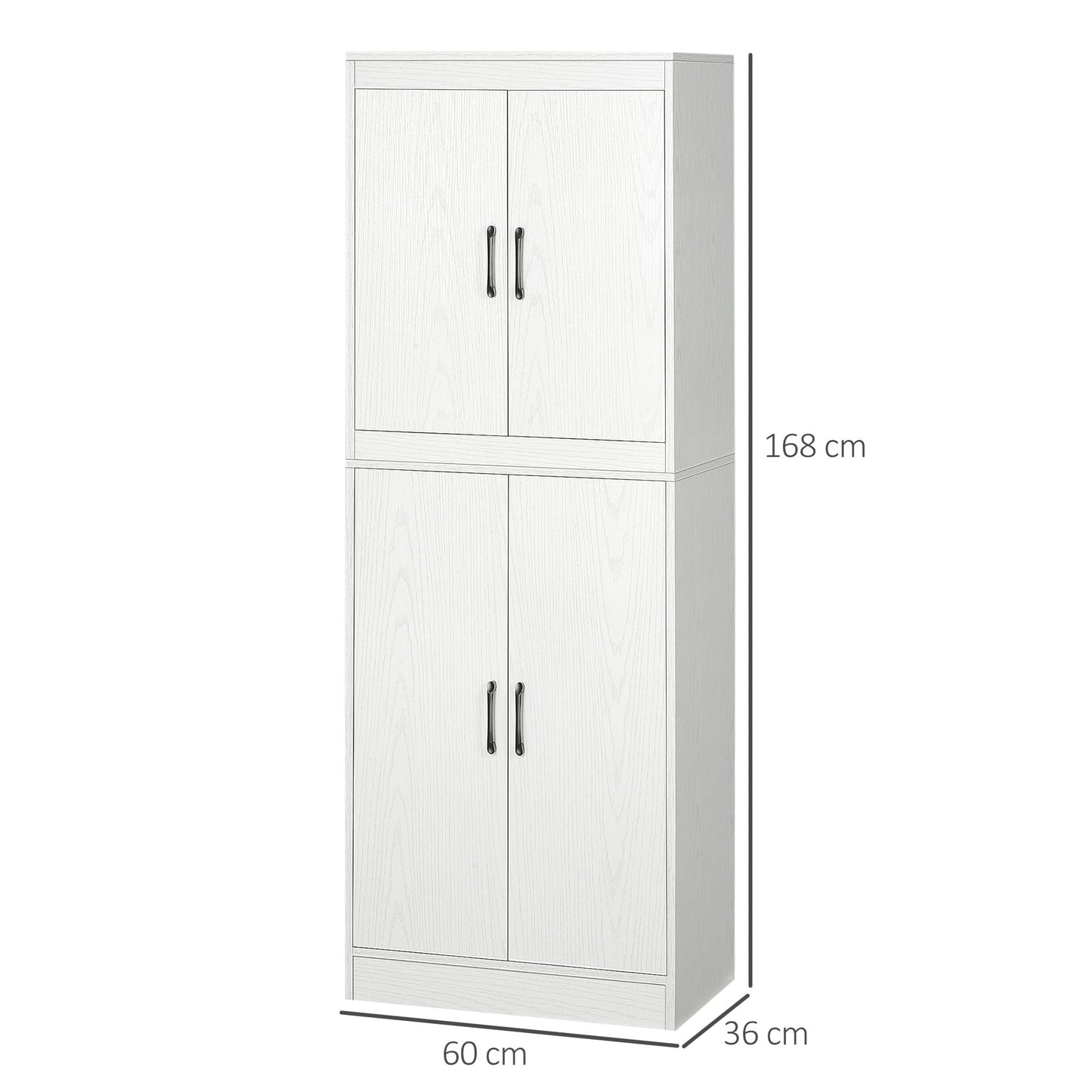 HOMCOM Aparador Alacena de Cocina Aparador de Comedor Moderno con 4 Puertas y 5 Estantes Ajustables Antivuelco para Oficina Salón 60x36x168 cm Blanco