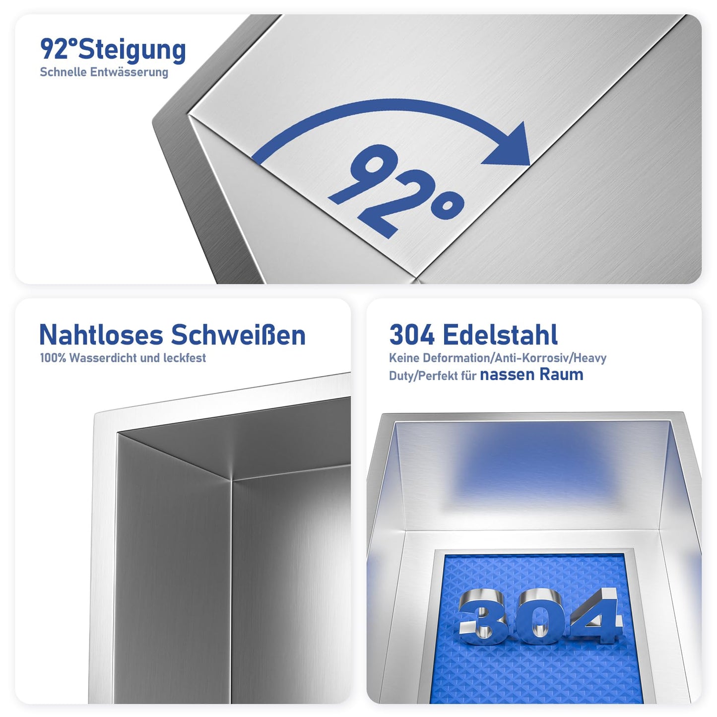 Bernkot Nicho de ducha de acero inoxidable 60 x 30 x 10 cm nicho de pared organizador para baño no necesita azulejos sobre la instalación de montaña, cepillado