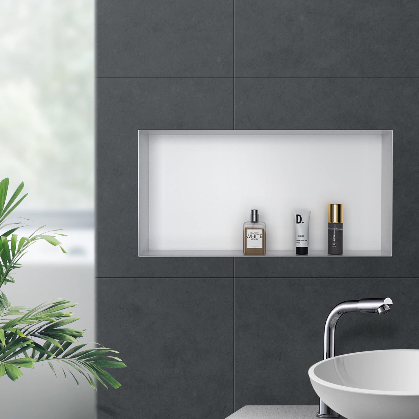 Bernkot Nicho de ducha de acero inoxidable blanco 60 cm × 30 cm × 10 cm No requiere azulejos ducha nicho para almacenamiento de baño nicho de ducha empotrada sin bordes, montaje al ras