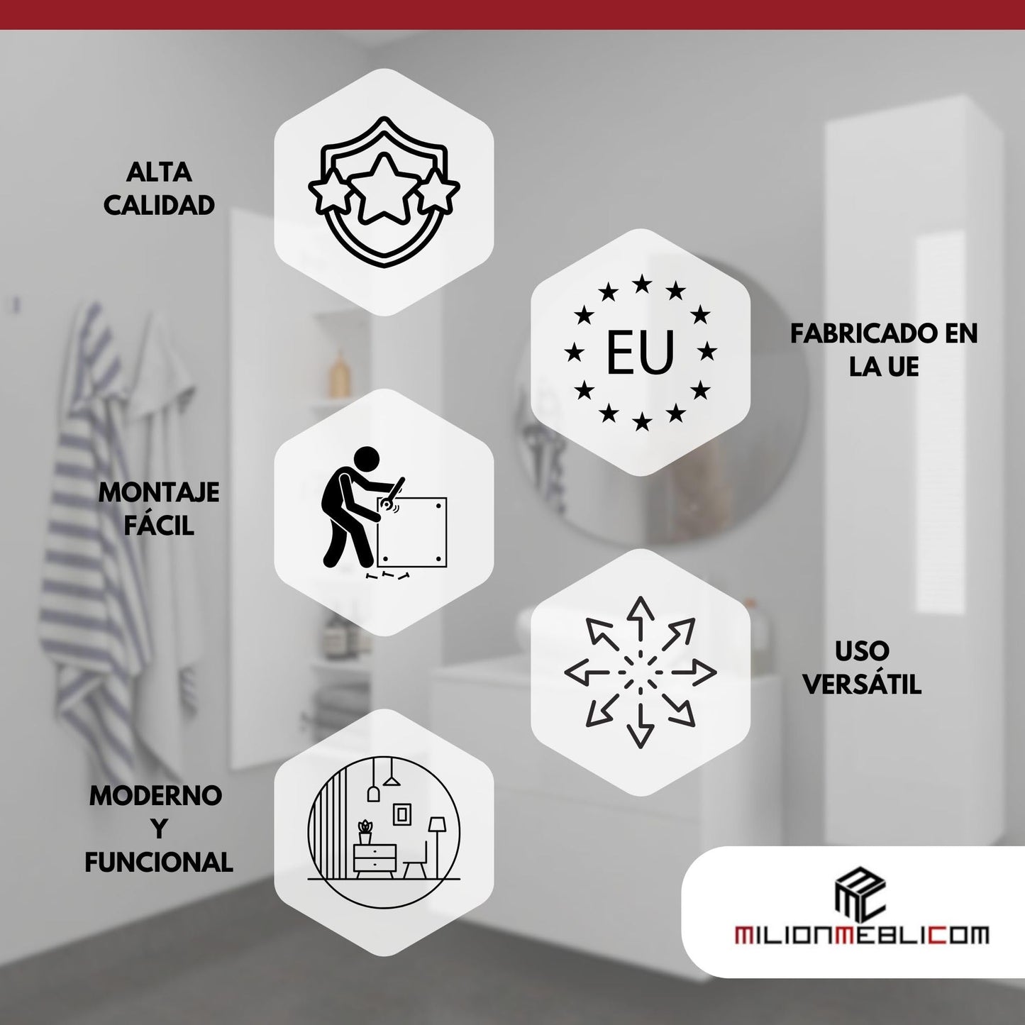Milionmeblicom Armario Suspendido De Baño Laura 80x30x23 cm Mueble Pared Colgar con Estante Cocina Blanco Brillante de Almacenamiento con Iluminación LED Moderno Mueble Auxiliar Espacioso