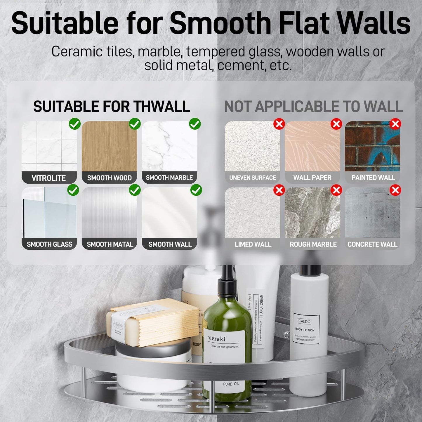 GlasFlength Pack 2 Estanterías Baño Sin Taladro con 4 Ganchos, Antioxidante, Plata