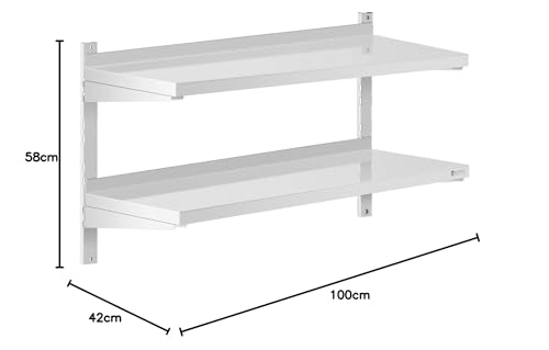 Royal Catering Estante De Pared Metálico Estantería para Cocina RCWR-1000.4 (Montaje a Pared, Capacidad: 40 kg, Acero Inoxidable, 2 baldas, 40 x 100 cm)