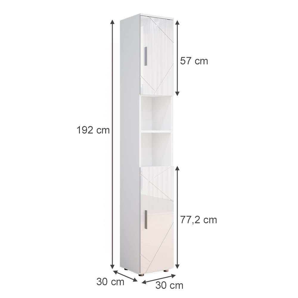 Vicco Armario de baño Irma, Blanco Alto Brillo, 30 x 192 cm