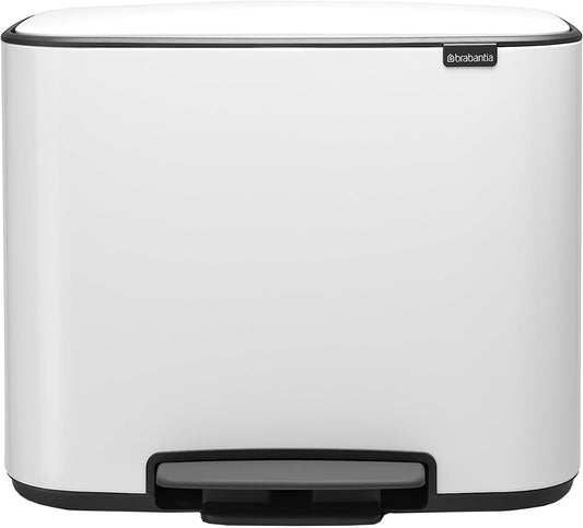 Brabantia Bo Pedal Bin Cubo de basura 3 x 11 litros, Acero Inoxidable, Blanco, 54x36,4x44 cm