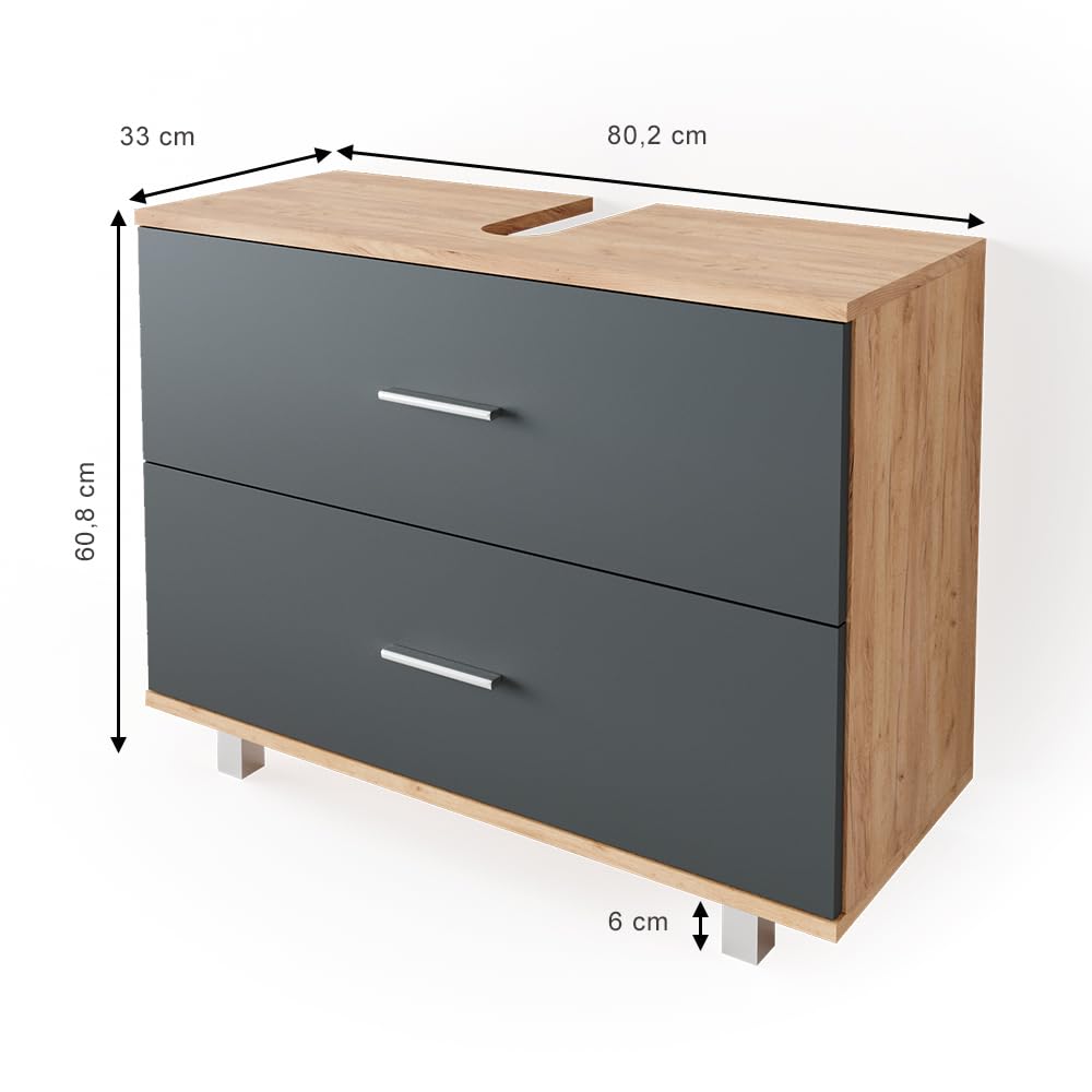 Vicco Mueble bajo Lavabo Ilias, Roble Dorado/Antracita, 80 x 60.8 cm