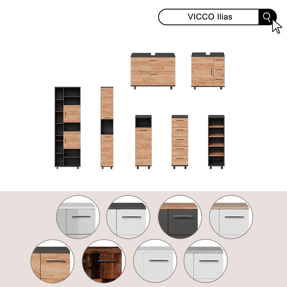 Vicco Mueble bajo Lavabo Ilias, Roble Dorado/Antracita, 80 x 60.8 cm