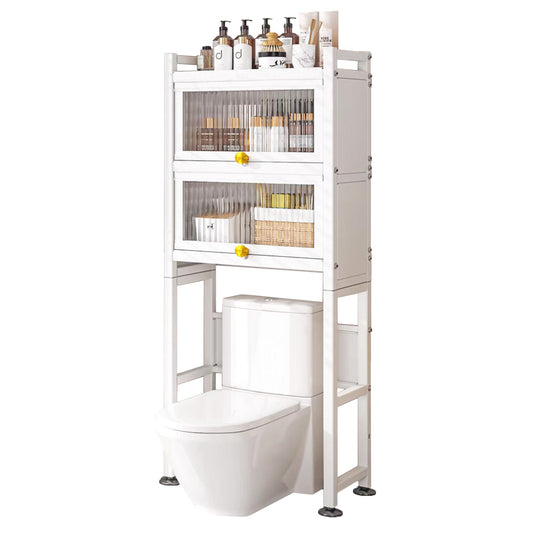 MAGIC SELECT Estantería sobre Inodoro con Puertas Abatibles | Estante de WC Organizador Multiusos | Estantería de Almacenamiento de Baño | Ahorra Espacio con 3 Niveles | Patas Ajustables en Altura.