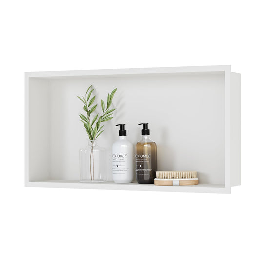 Neodrain Nicho de ducha de pared de acero inoxidable incorporado estante individual para baño 60 x 30 cm, blanco