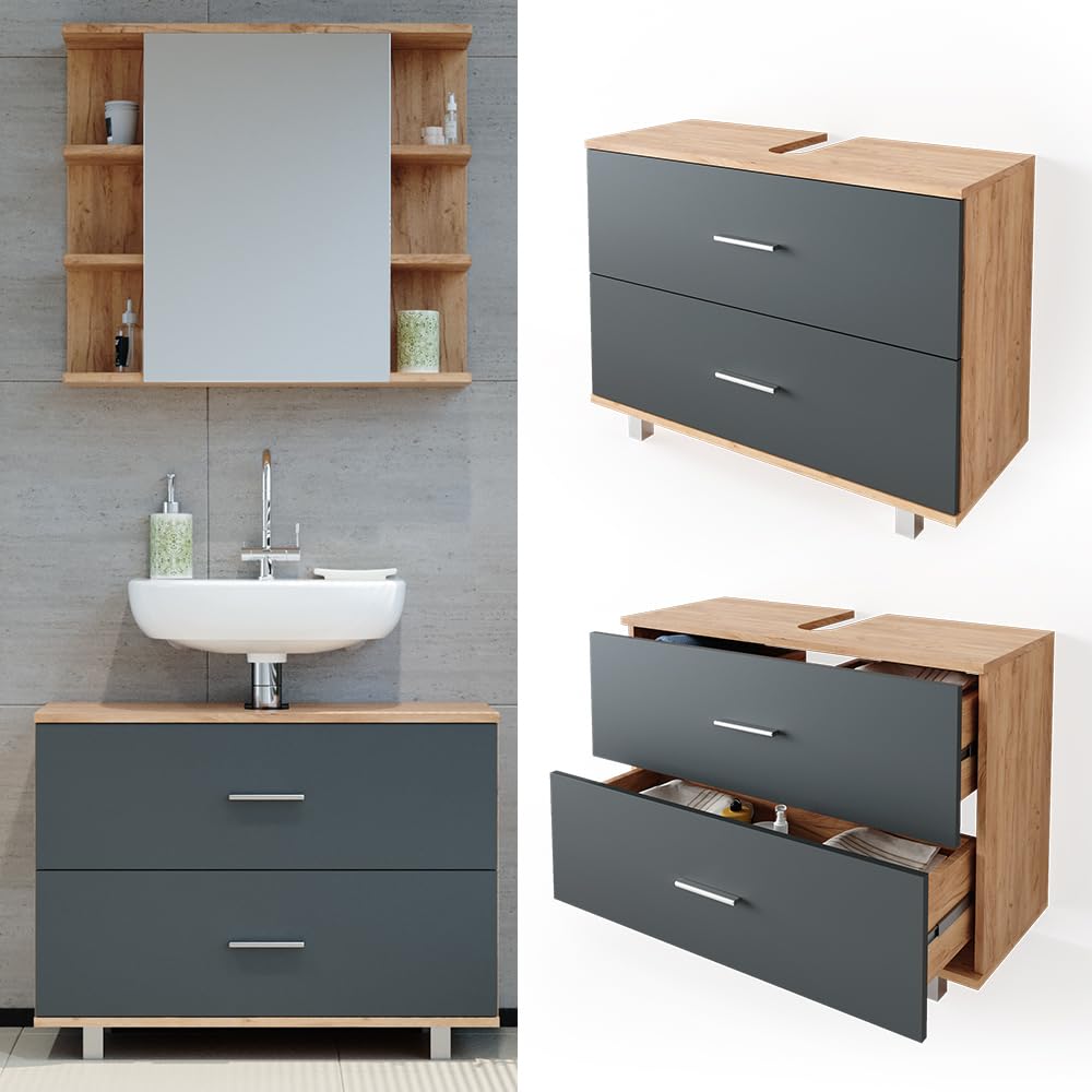 Vicco Mueble bajo Lavabo Ilias, Roble Dorado/Antracita, 80 x 60.8 cm