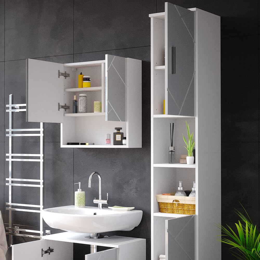 Vicco Armario de baño Irma, Blanco Alto Brillo, 30 x 192 cm