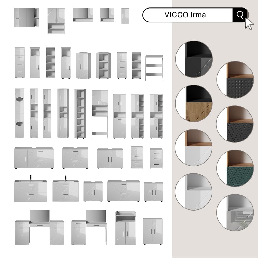Vicco Armario de baño Irma, Blanco Alto Brillo, 30 x 192 cm