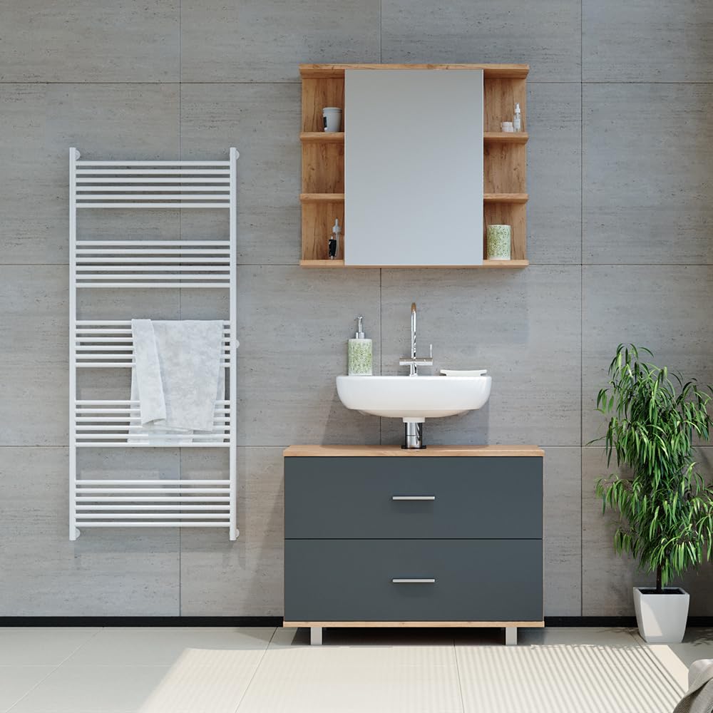 Vicco Mueble bajo Lavabo Ilias, Roble Dorado/Antracita, 80 x 60.8 cm