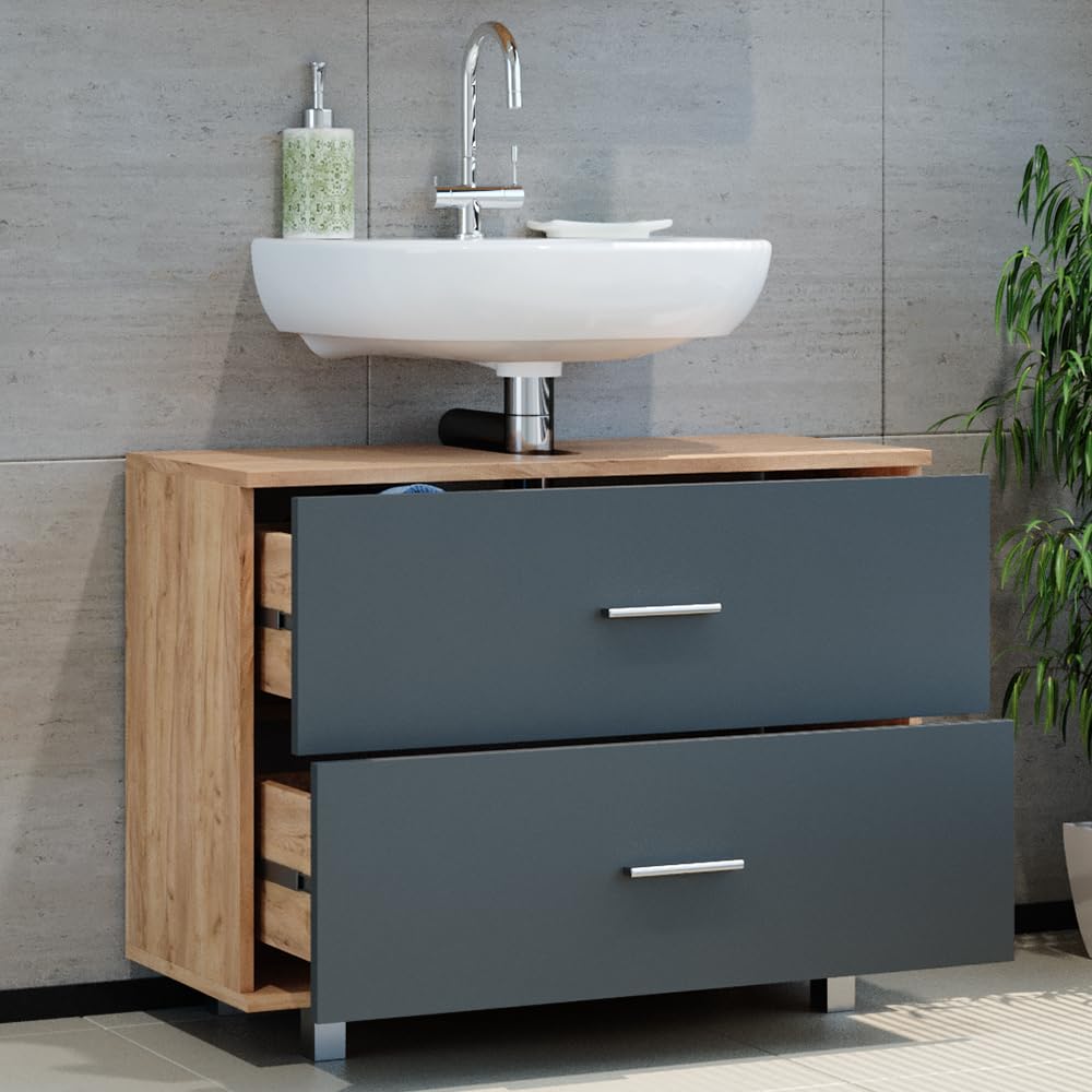 Vicco Mueble bajo Lavabo Ilias, Roble Dorado/Antracita, 80 x 60.8 cm