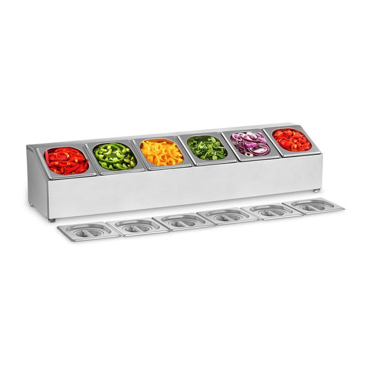 Royal Catering Soporte para Cubetas GN RCPN 6 (Acero inoxidable, incl. 6 GN 1/6 Envases con Tapaderas, Apto para lavavajillas)