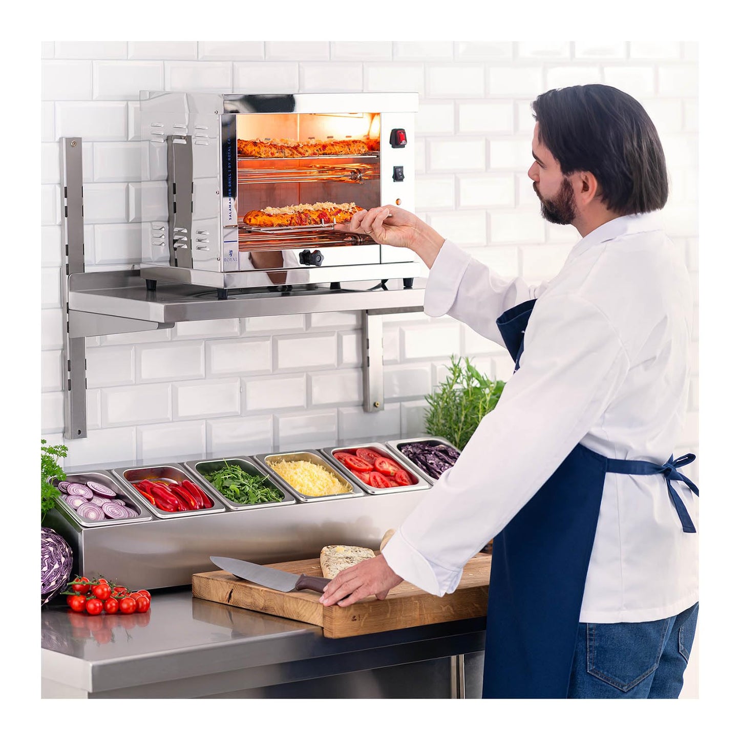 Royal Catering Soporte para Cubetas GN RCPN 6 (Acero inoxidable, incl. 6 GN 1/6 Envases con Tapaderas, Apto para lavavajillas)