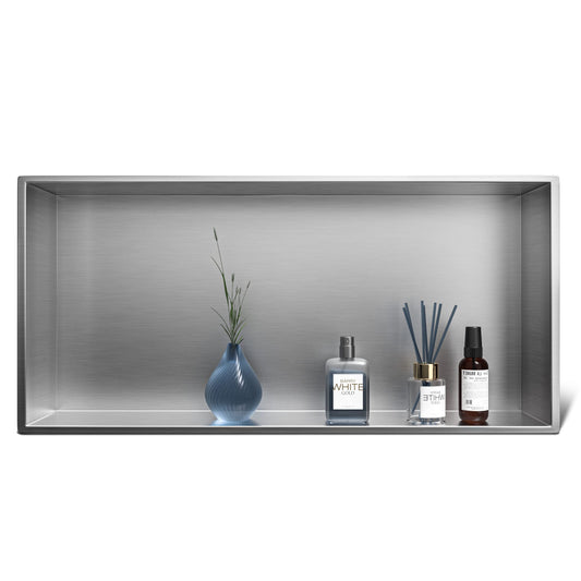 Bernkot Nicho de ducha de acero inoxidable 60 x 30 x 10 cm nicho de pared organizador para baño no necesita azulejos sobre la instalación de montaña, cepillado