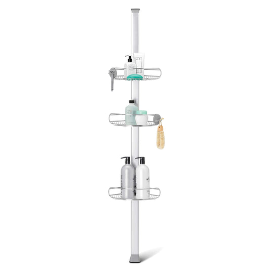 simplehuman BT1109DC - Organizador telescópico de ducha de tensión media, estante esquinero de almacenamiento, se extiende de 1,5 m a 2,4 m, fácil de instalar, sin taladrar, resistente al óxido,