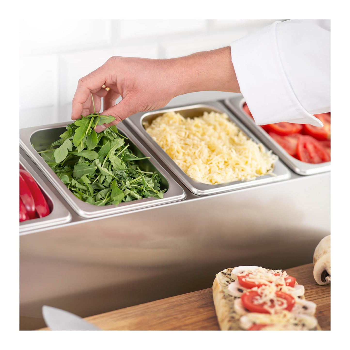 Royal Catering Soporte para Cubetas GN RCPN 6 (Acero inoxidable, incl. 6 GN 1/6 Envases con Tapaderas, Apto para lavavajillas)
