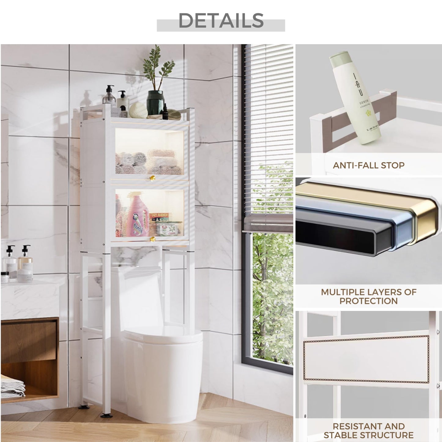 MAGIC SELECT Estantería sobre Inodoro con Puertas Abatibles | Estante de WC Organizador Multiusos | Estantería de Almacenamiento de Baño | Ahorra Espacio con 3 Niveles | Patas Ajustables en Altura.