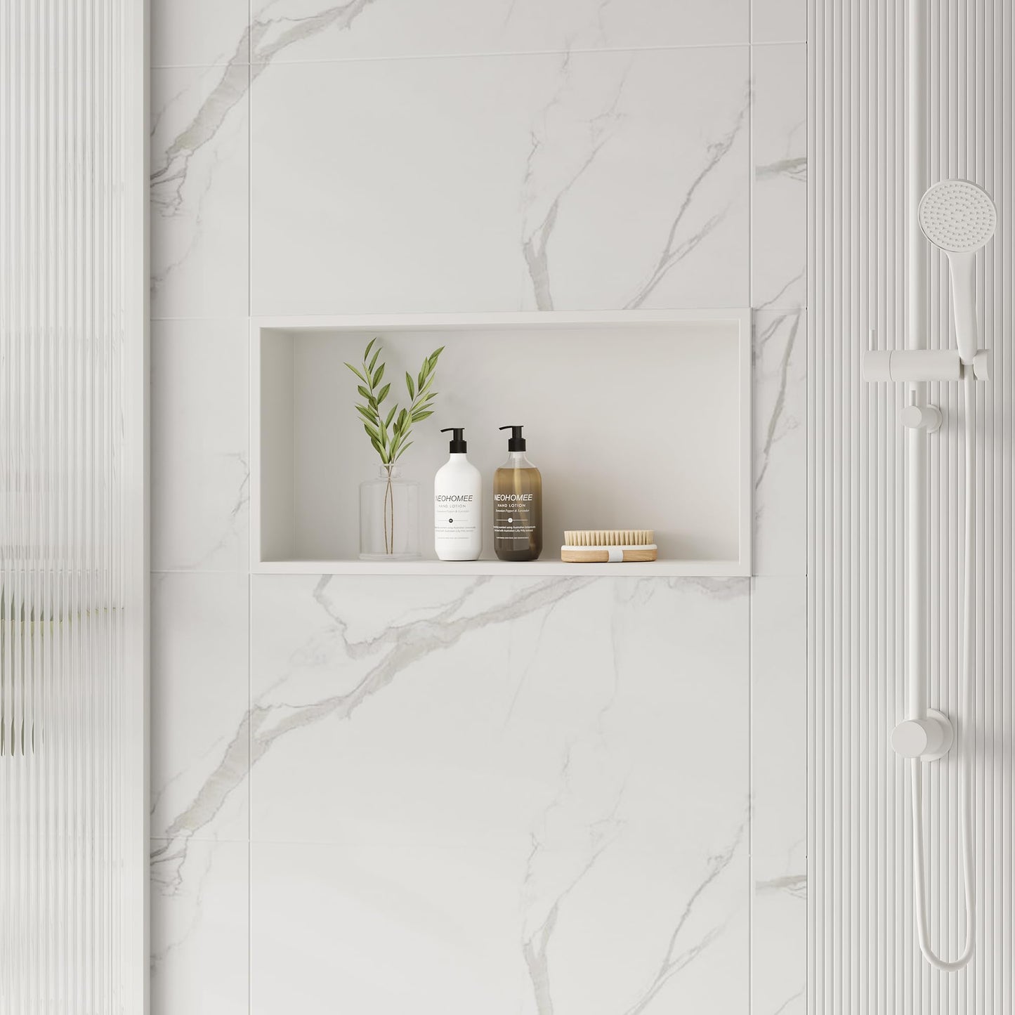 Neodrain Nicho de ducha de pared de acero inoxidable incorporado estante individual para baño 60 x 30 cm, blanco