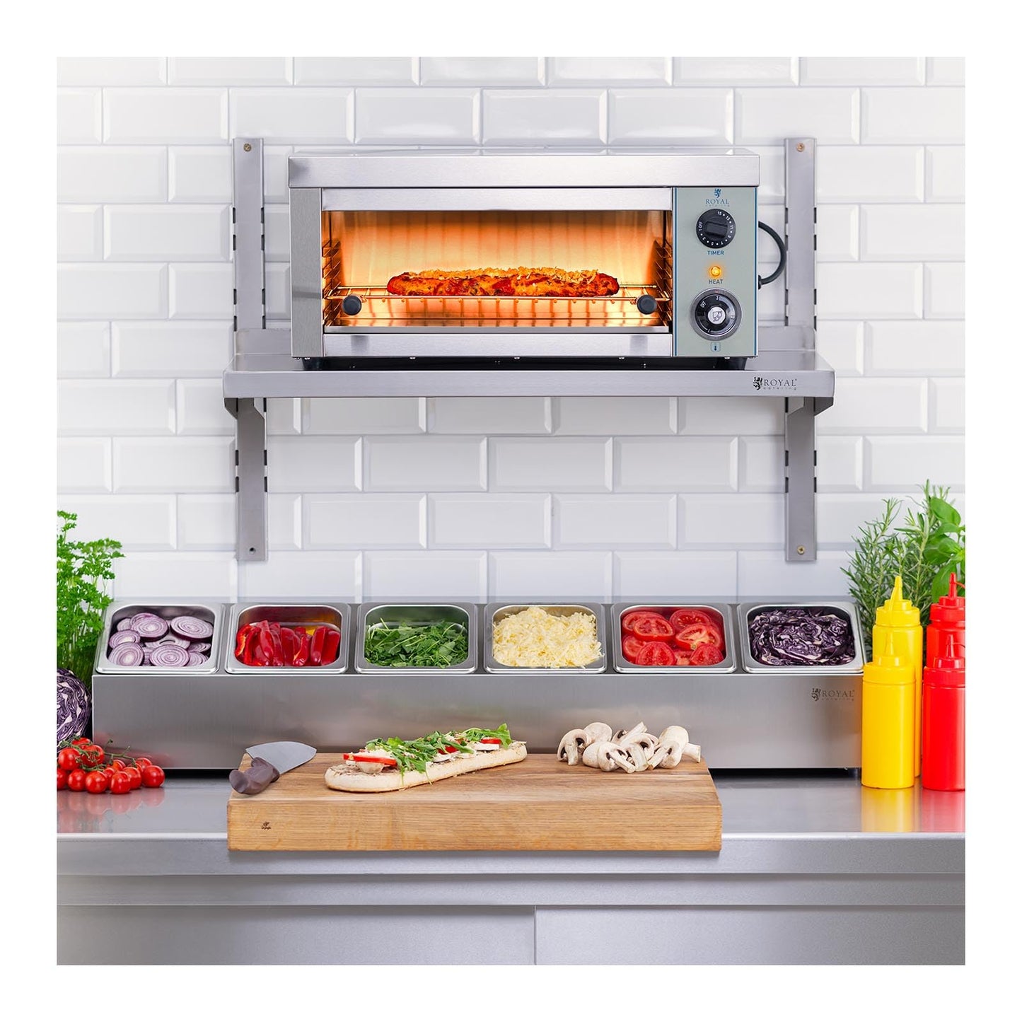 Royal Catering Soporte para Cubetas GN RCPN 6 (Acero inoxidable, incl. 6 GN 1/6 Envases con Tapaderas, Apto para lavavajillas)
