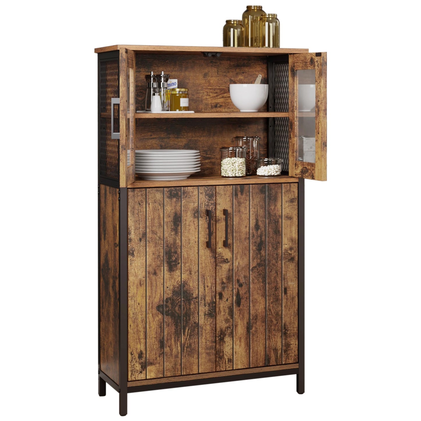 VASAGLE Armario Almacenaje, Armario Aparador, Estante Ajustable, Armario de Baño, Estructura de Acero, para Salón Cocina, Estilo Industrial, Marrón Rústico y Negro LSC260B01
