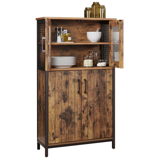 VASAGLE Armario Almacenaje, Armario Aparador, Estante Ajustable, Armario de Baño, Estructura de Acero, para Salón Cocina, Estilo Industrial, Marrón Rústico y Negro LSC260B01