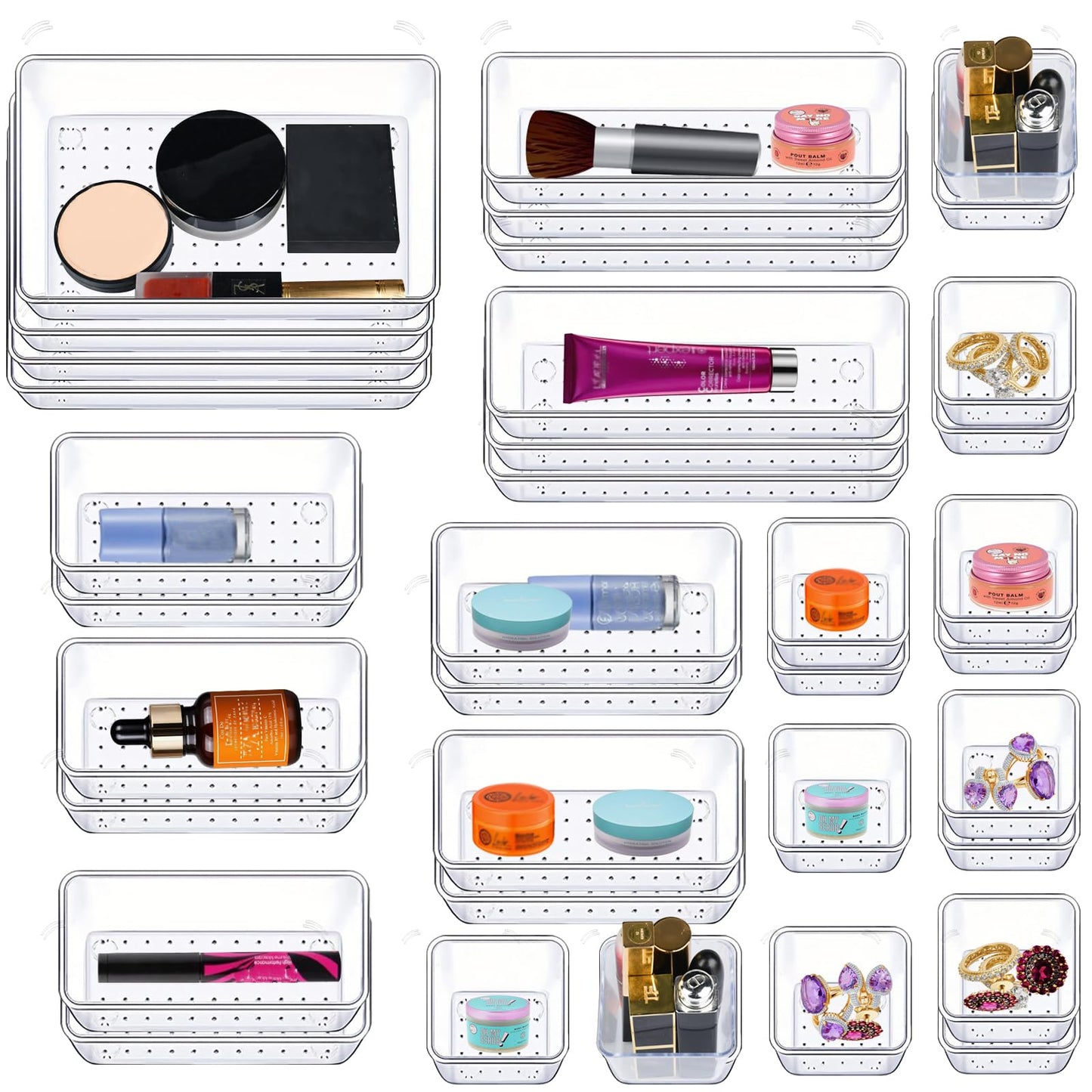 Lucfulyear 36 Piezas Organizadores de Cajones Transparentes para Maquillaje, Oficina, Cocina y Baño
